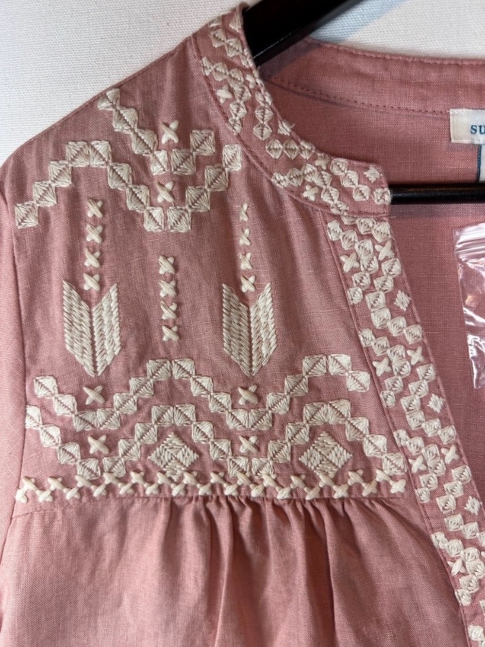 Sundance Embroidered Dusty Rose Tunic Dress with Ivory Detail - Picture 4 of 9